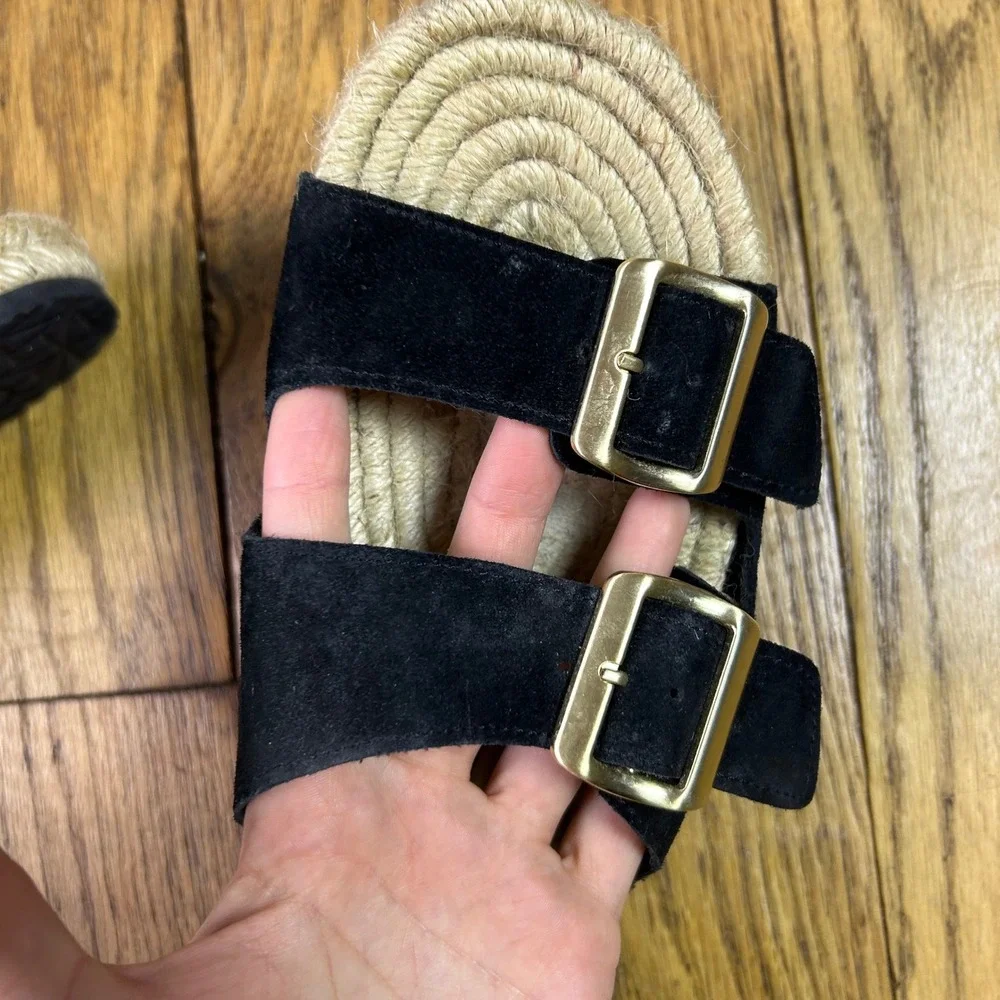 Haute Hippie Style Black Suede Espadrille Slide Sandals Gold Buckle Women 7.5M